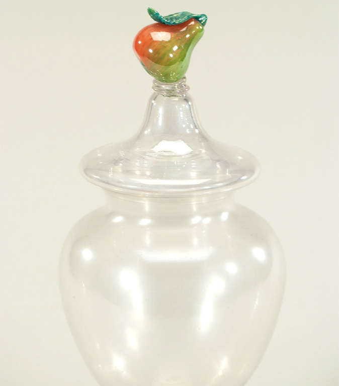Italian Venetian Hand Blown Covered Vase with Pear Finial