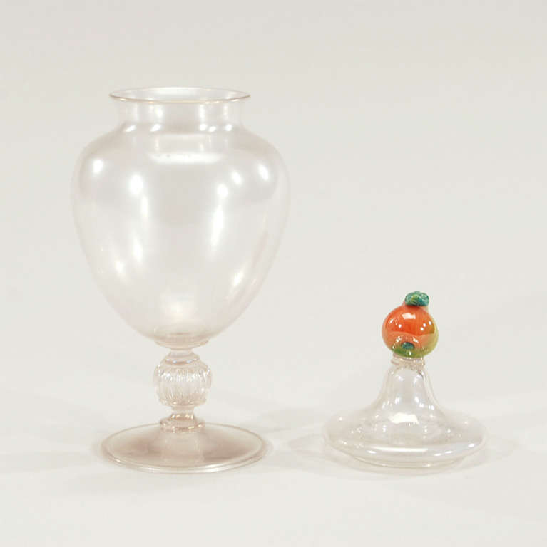 Venetian Hand Blown Covered Vase with Pear Finial 1
