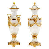 Pair of Signed Baccarat Crystal Vases with Ormolu Bronze Mounts