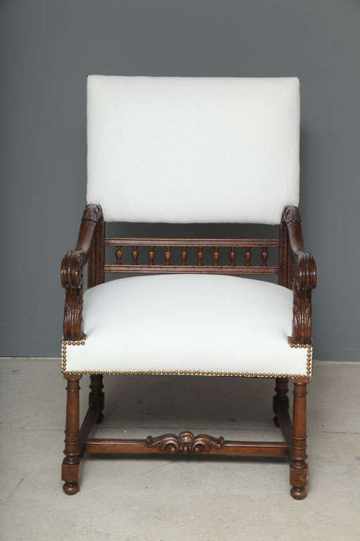 French Pair 19th c. Louis XIII Armchairs or Fauteuils