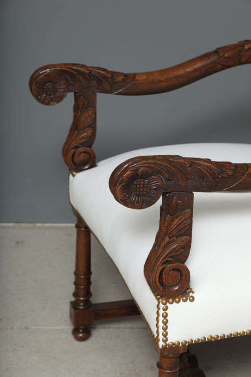 Oak Pair 19th c. Louis XIII Armchairs or Fauteuils