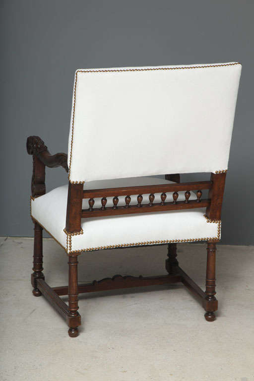 Pair 19th c. Louis XIII Armchairs or Fauteuils 3