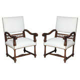 Pair 19th c. Louis XIII Armchairs or Fauteuils