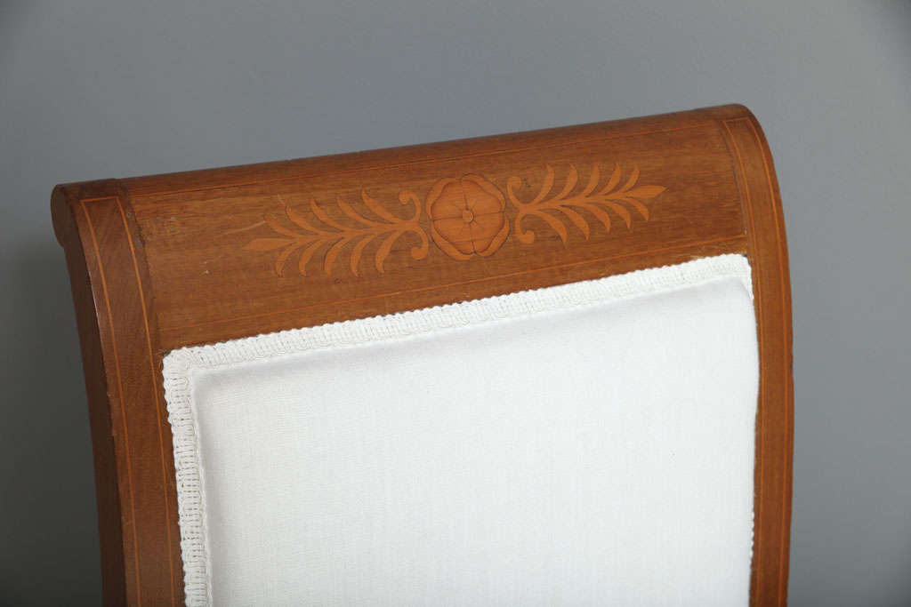 19th Century Set of 6 19th c. Empire Marquetry Chairs in Belgian Linen