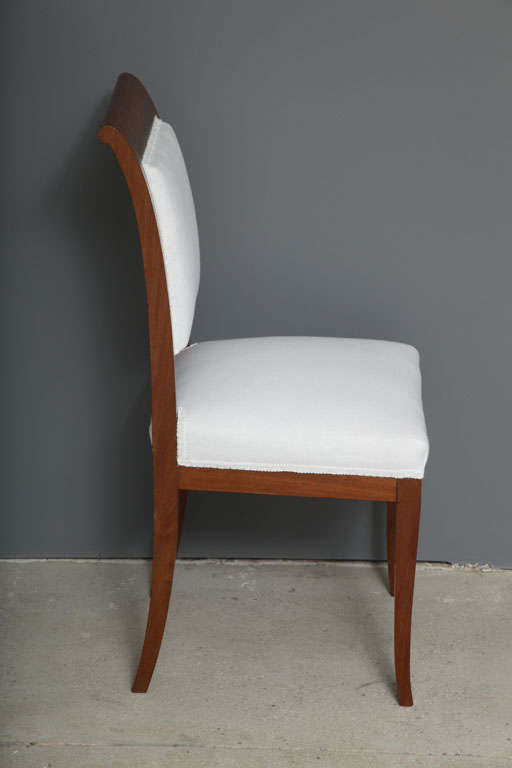 Mahogany Set of 6 19th c. Empire Marquetry Chairs in Belgian Linen