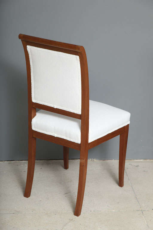 Set of 6 19th c. Empire Marquetry Chairs in Belgian Linen 1