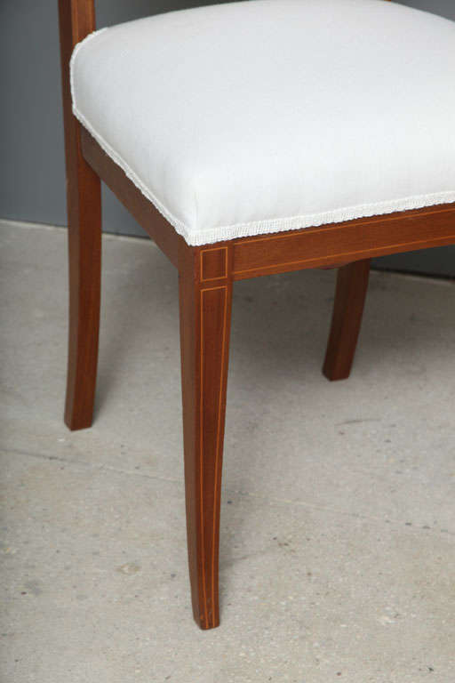 Set of 6 19th c. Empire Marquetry Chairs in Belgian Linen 3