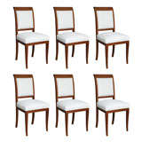 Set of 6 19th c. Empire Marquetry Chairs in Belgian Linen