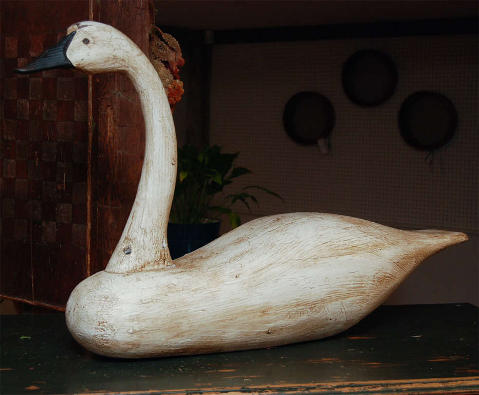 This swan has been hand made by a quite famous wood carver of decoys , in the state of Virginia. he makes pieces for the American Folk Art Museum in New York and we have have been fortunate enough to ask him to make pieces for us. This piece is