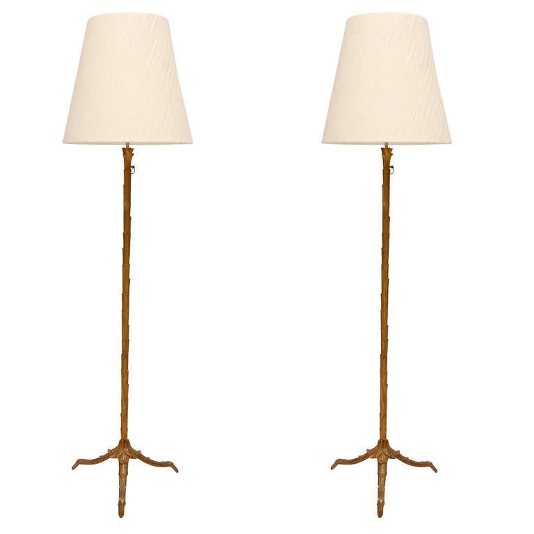 A Pair of Cast Bronze Floor Lamps by Bagues