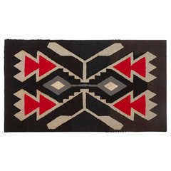 1930
s American Hand Hooked Mounted Rug With Indian Geometrics