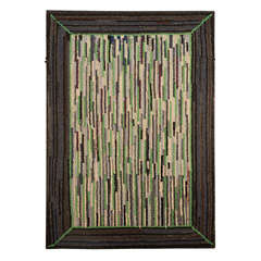 Mounted Pennsylvania Amish Hand-Hooked Rug, Hit or Miss Pattern 11