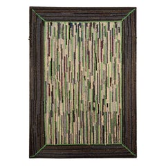 Mounted Pennsylvania Amish Hand-Hooked Rug, Hit or Miss Pattern