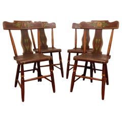 19th Century Original Painted Set of Four Pennsylvania Plank Chairs