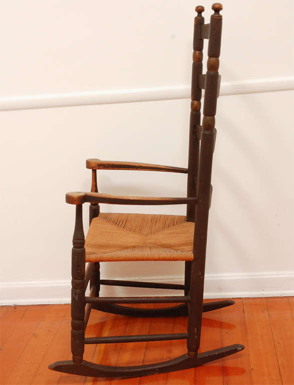 Pine Fantastic Early 19thc Ladderback Rocking Chair In Original Paint