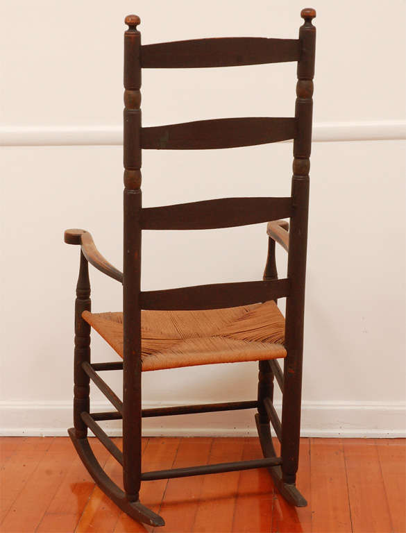 Fantastic Early 19thc Ladderback Rocking Chair In Original Paint 2
