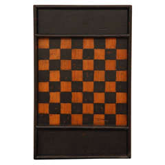 Early 20thc Original Black Painted Gameboard W/natural Blocks