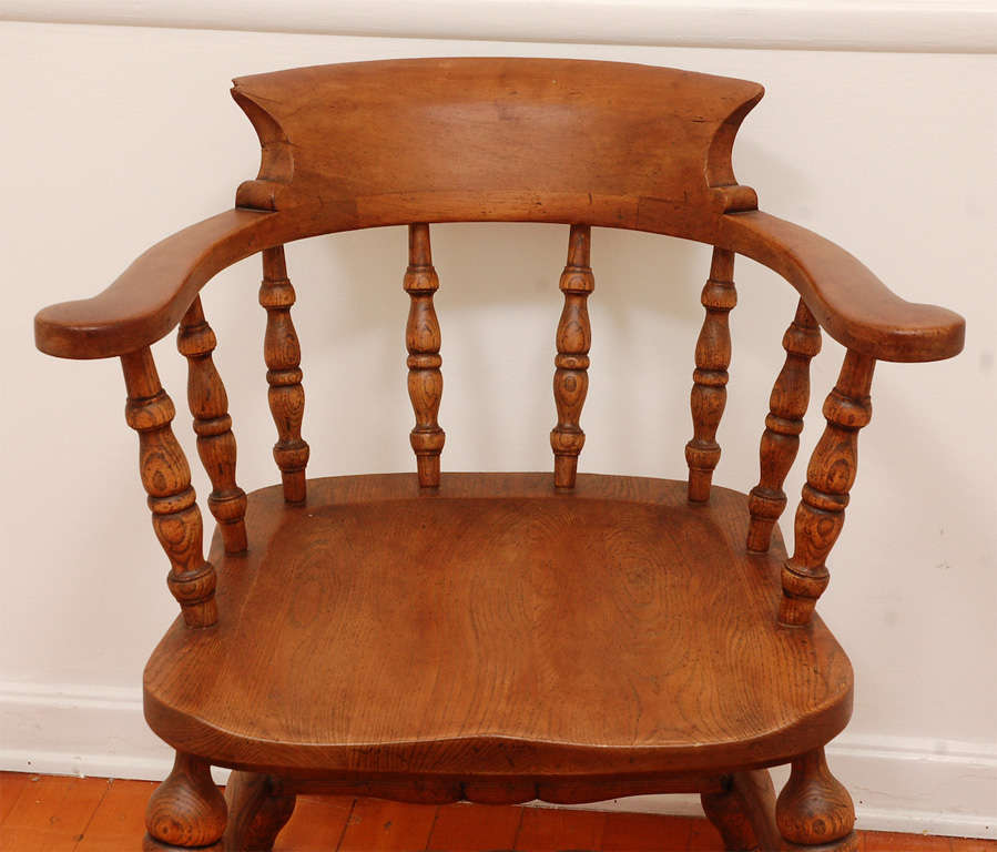 Oak Set Of Four Matching Late 19thc English Pub Captain Chairs