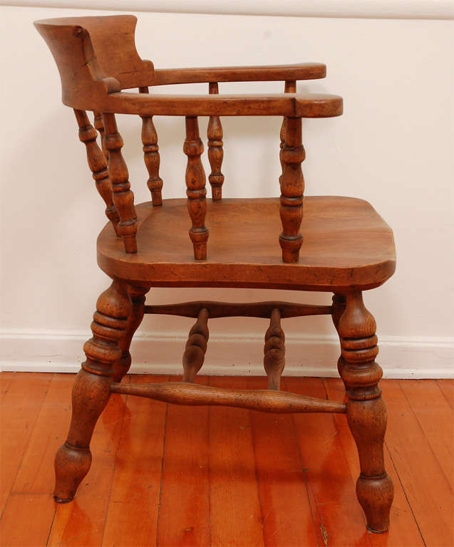 Set Of Four Matching Late 19thc English Pub Captain Chairs 4