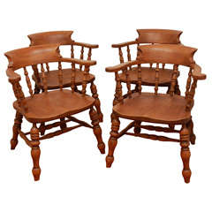 Set Of Four Matching Late 19thc English Pub Captain Chairs