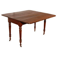 19thc Natural Old Surface Walnut Drop Leaf Table W/ Turned Legs