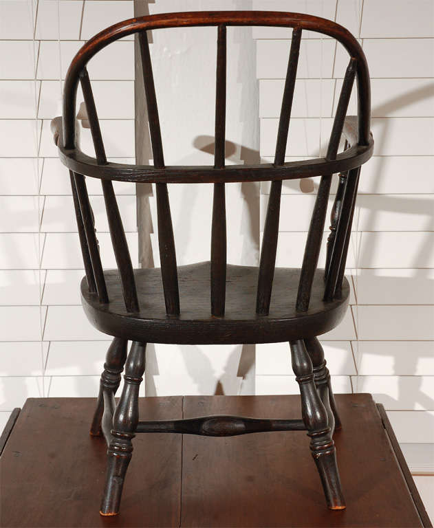 Hickory 19thc Original Natural Surface Sack Back Windsor Childs Chair