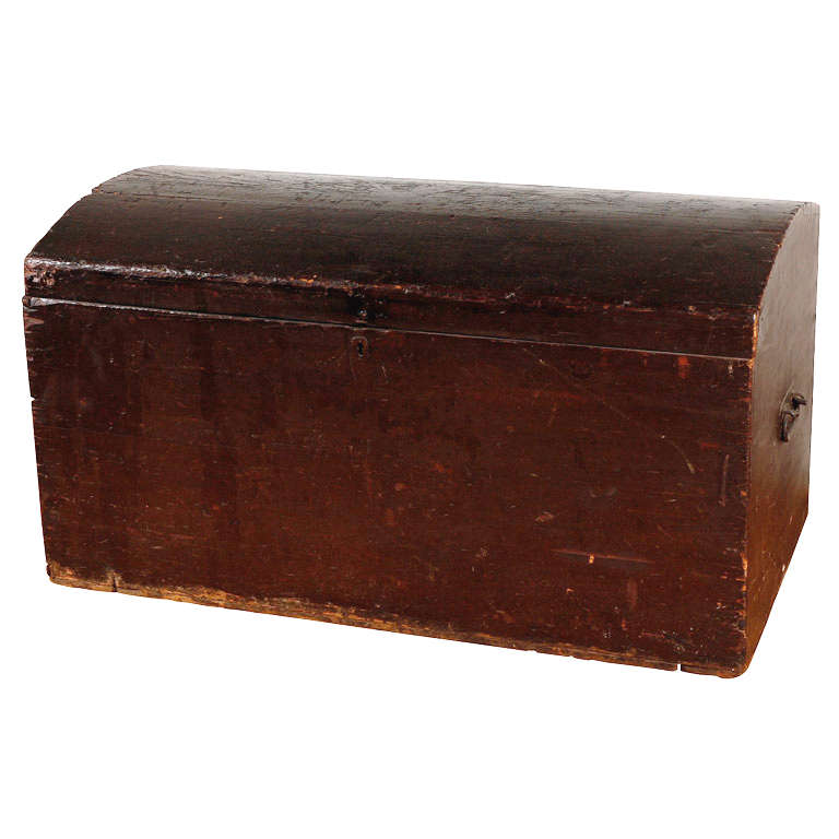 Early 19thc Original Brown Painted Dome Top Trunk /pennsylvania