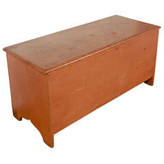 19thc Original Salmon Painted Blanket Chest From New England