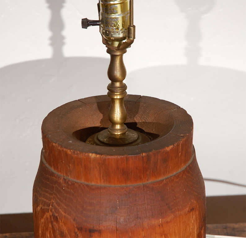 American 19thc Rustic Western Barrel Lamp With a Hide Shade