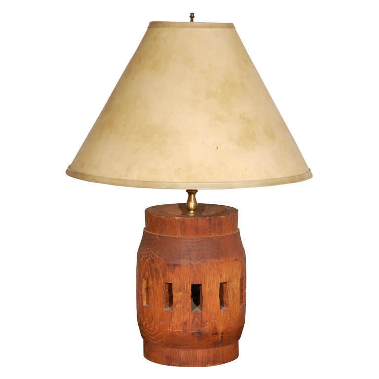 19thc Rustic Western Barrel Lamp With a Hide Shade