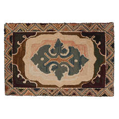 Fantastic Early Geometric Hand-Hooked Mounted Rug, Pennsylvania 12