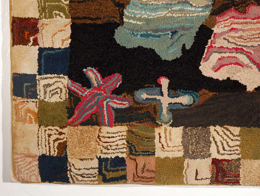 Early 20th Century New England Mounted Hand Hooked Geometric Rug For