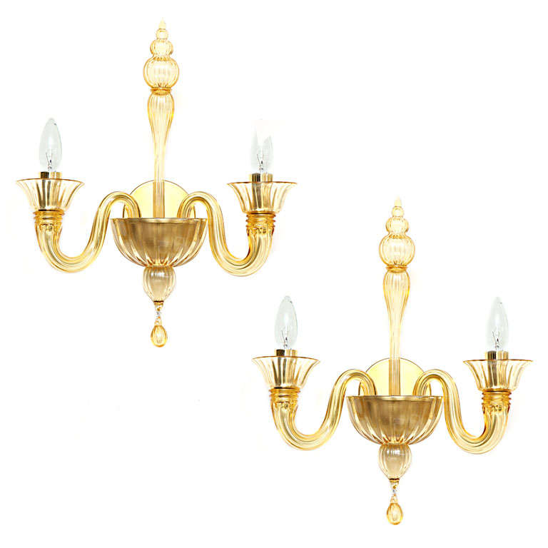 Pair of Art Deco Murano Glass Sconces by Barovier & Toso