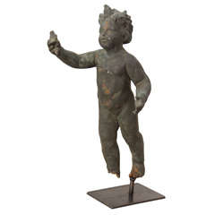 Antique Copper Putto w/Frog on Stand