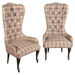 Pair of Plaid Tufted Antique Child's Chair Frames