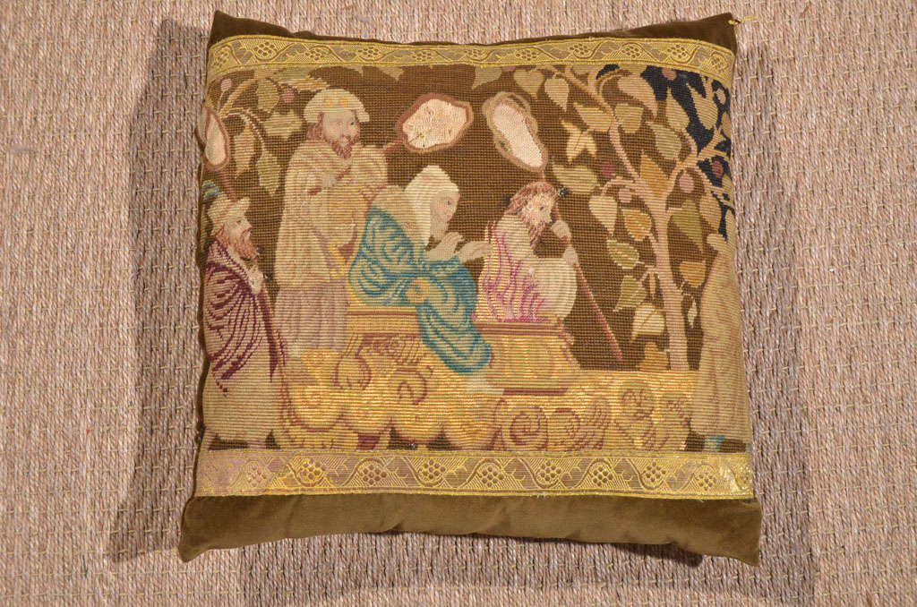 19th C. Religious Tapestry Remnant Pillow 2