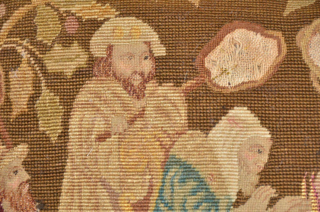 French 19th C. Religious Tapestry Remnant Pillow
