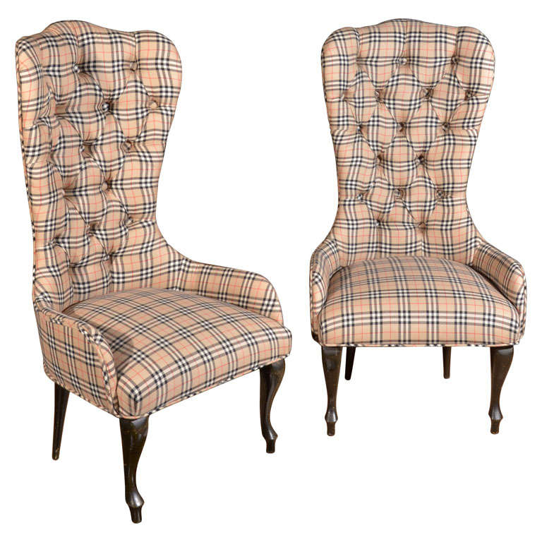 Pair of Plaid Tufted Antique Child's Chair Frames at 1stDibs
