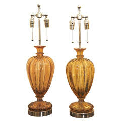 Pair Of Barovier Controlled Bubble Glass Lamps