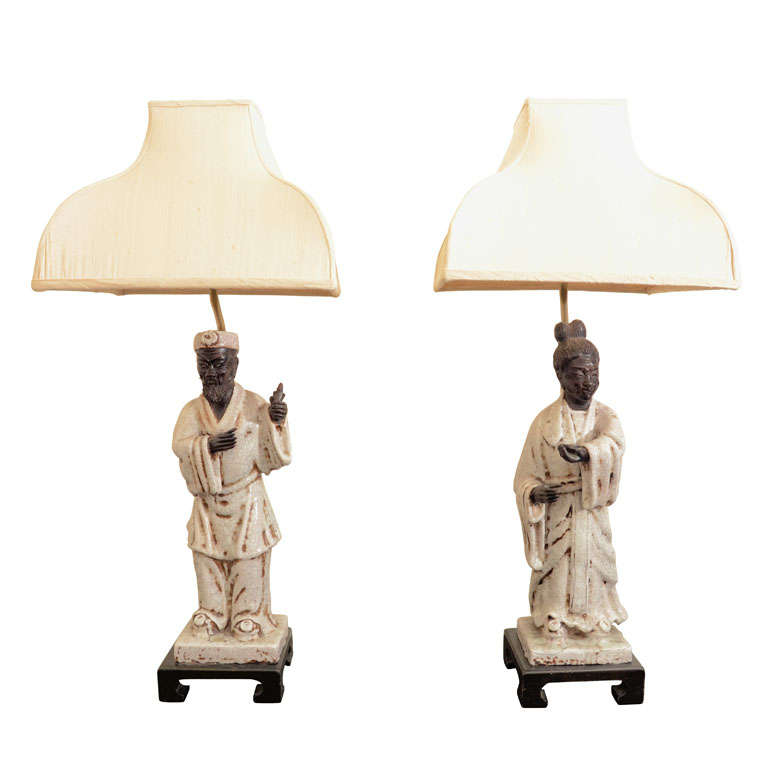 Stunning Pair Of Asian Figurine Lamps By Fantoni