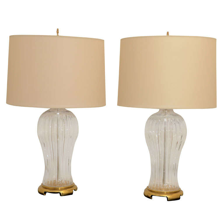 Elegant Pair Of Glass Hurricane Lamps