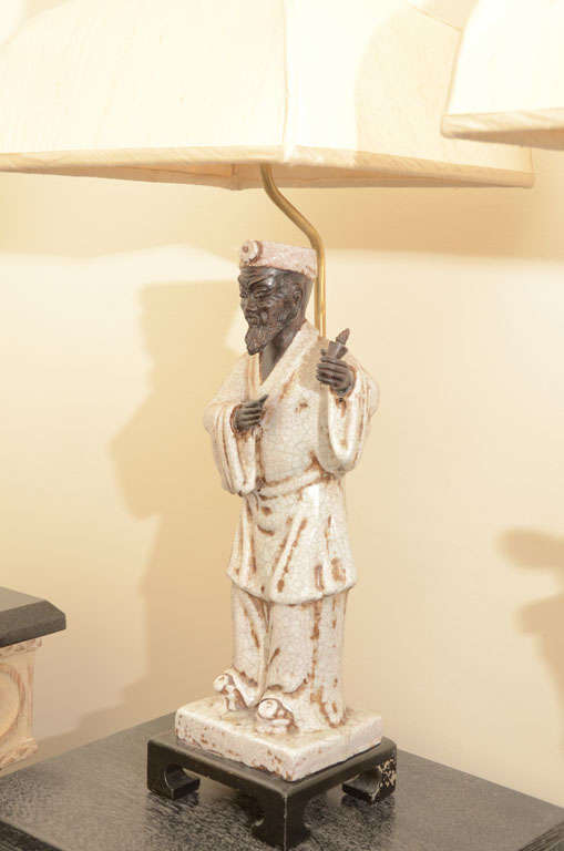 Stunning Pair Of Asian Figurine Lamps By Fantoni For Sale at 1stDibs