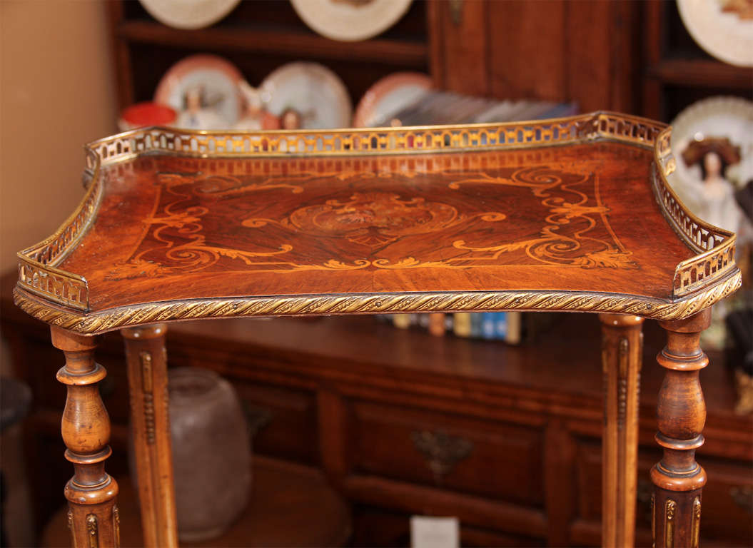 French Two Tiered marquetry inlaid Side Table.