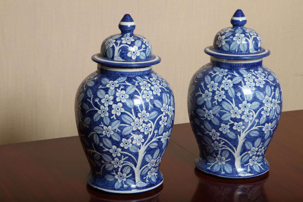 Portuguese Pair Of Large Blue & White Portugal Pots For Sale
