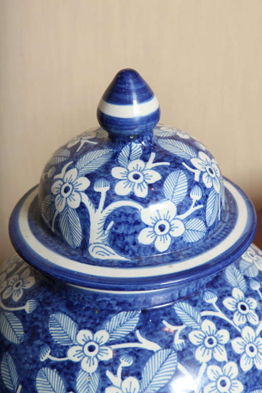 Pair Of Large Blue & White Portugal Pots In Excellent Condition For Sale In New York, NY