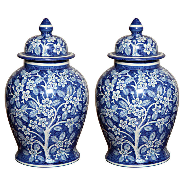 Pair Of Large Blue & White Portugal Pots For Sale