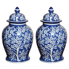 Pair Of Large Blue & White Portugal Pots