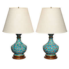 Antique Pair of 19th Century Vase Lamps with Shades