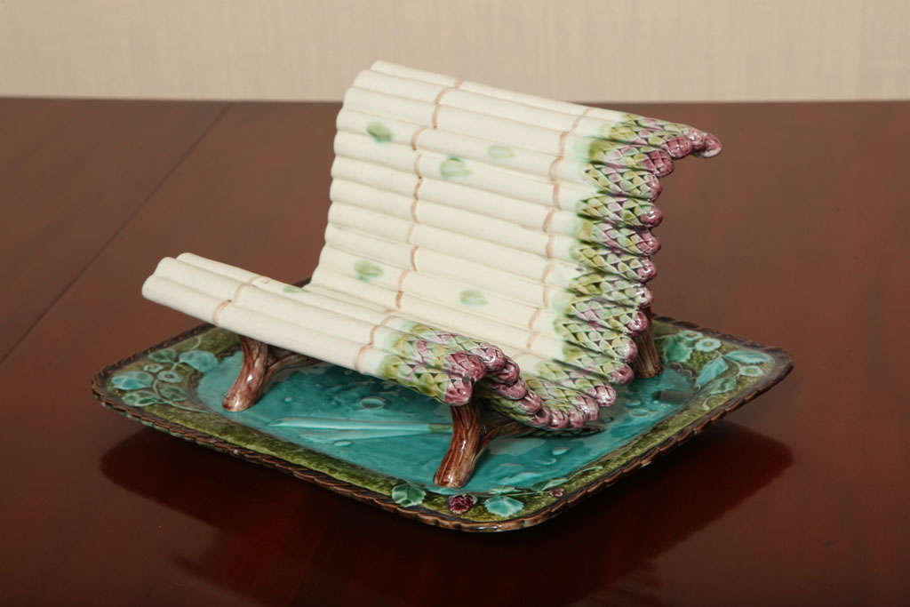 19th Century Majolica Asperagus Cradle & Stand