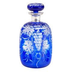 Stevens And Williams Cobalt Overlay Decanter with S/S Mount